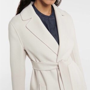 MaxMara Cream Belted Coat Wool